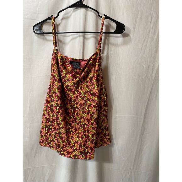 Emme Y2K 100% Silk Colorful Geo Print Going Out Clubbing Cami 14 - Picture 1 of 7